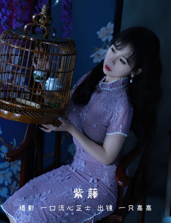 紫藤 复古 优雅 模特 旗袍摄影