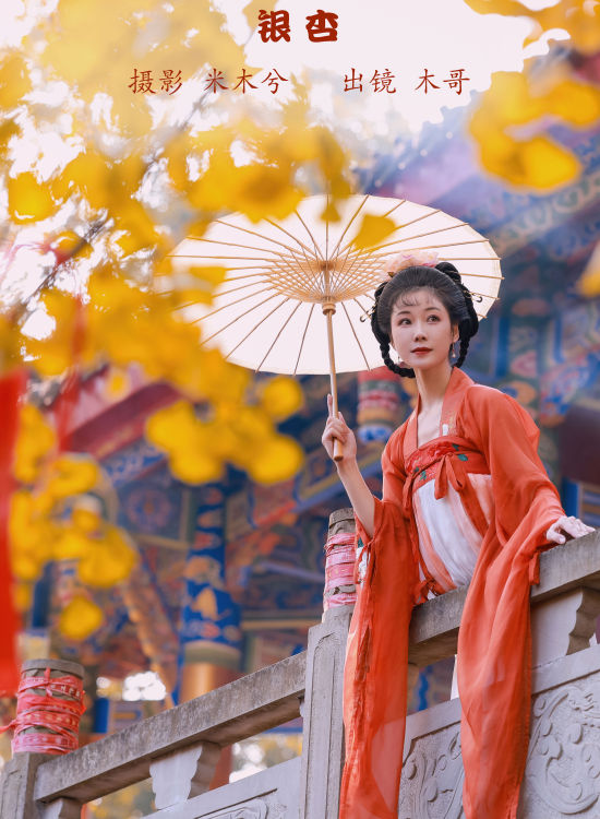 银杏 漂亮 优美 意境 艺术 中国风 古装 银杏树 美人写真